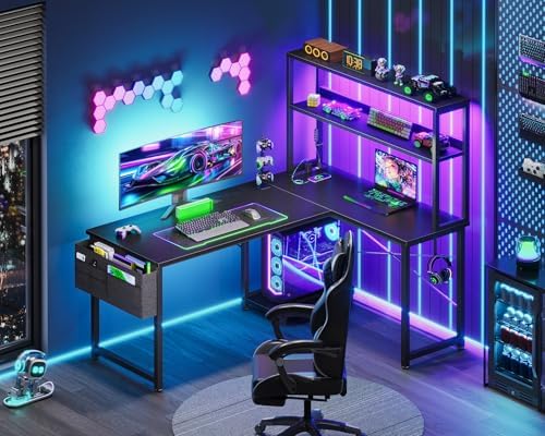 AODK L Shaped Desk Gaming Desk with LED Light & Power Outlet - Image 2