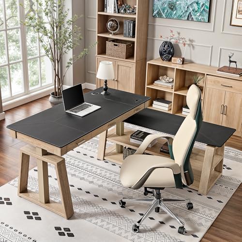 EUREKA ERGONOMIC L Shaped Standing Desk Ark EX, 60in Executive Adjustable Height Office Desk with Drawers,Computer Desk with Storage, Modern Executive Home Office,Oak Grey by EUREKAERGONOMIC