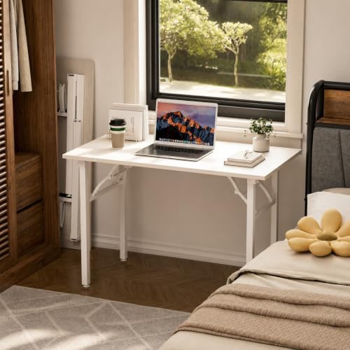 Folding Table Computer Desk - 43.3" No Assembly Folding Desk Design and Foldable Office Desk, Small Desk for Bedroom, Compact Storage Portable Use for Dorm and RV Small Space, White Ash - Image 2