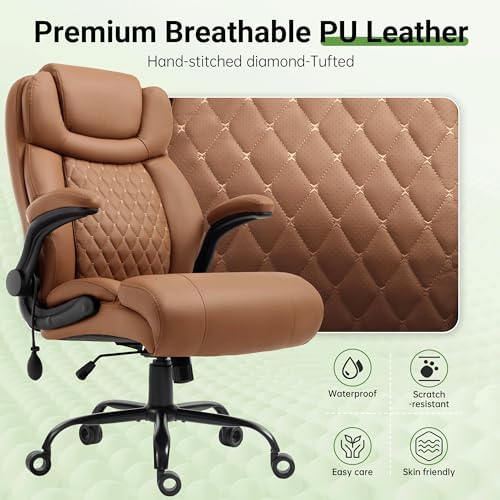 Office Chair, Big and Tall Executive Chair with Air-Lumbar Support, Breathable Desk Computer Chair with Adjustable Flip-up Armrests, Wide Cushion Seat Swivel Home Office Chair - Image 7