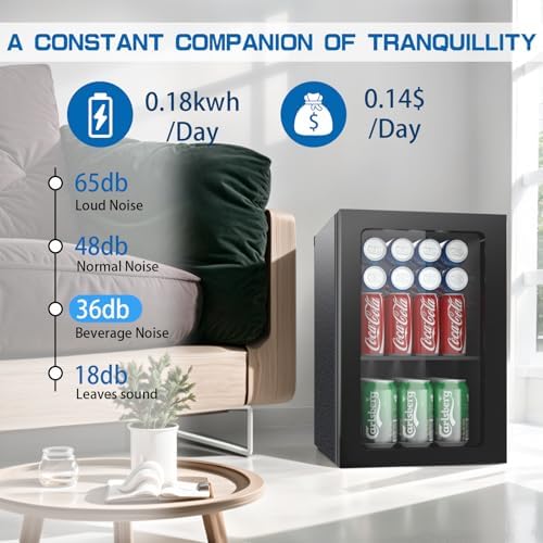 Erivess Compact Freestanding Beverage Refrigerator Cooler, 26 Can/0.65Cu Ft - Image 3