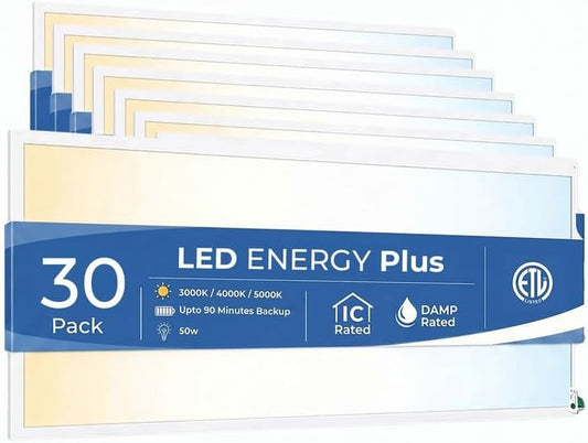 2X4 LED Flat Panel Light with Emergency Battery Backup, 50W 3000K/4000K/5000K, 0-10V Dimmable, 6250 Lumens, LED Drop Ceiling Lights, 100-277V, UL Listed(30 Pack) by LEDENERGYPLUS