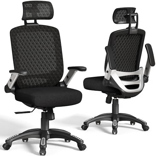 GABRYLLY Ergonomic Office Chair, High Back Home Desk Chair with Flip-Up Arms, 3D Headrest, 90-120° Tilt and Wide Cushion Seat, Big and Tall Computer Chairs for Man Woman, Mesh Chair -Midnight Cloud by GABRYLLY