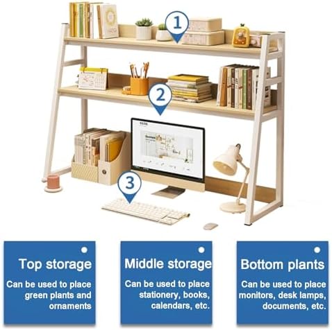 Trapezoid Desk Hutch Dorm, Multipurpose Desktop Bookshelf, 3-Tier Desktop Storage Shelves Display Rack for Office Home(Yellow,55cm/22in) - Image 3