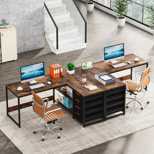 Tribesigns L Shaped Computer Desk with Storage Drawers, 59 inch Corner Desk with Shelves, Reversible L-Shaped Office Desk Study Writing Table Workstation for Home Office, Brown - Image 4