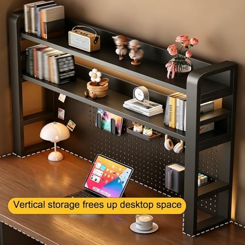 2/3/4 Tier Desktop Bookshelf with Pegboard and Storage Parts, Metal Desktop Organizer Hutch, Desk Shelves for Top of Desk, Shelf Organizer Display Rack for Dorm Home(White,2-Tier L61in) - Image 6