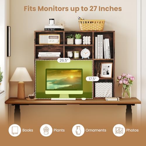 Desk Hutch, Desktop Organizer with 7 Cubes & 3 Adjustable Shelves, 3 Tier Wooden Display Rack, 37” Counter Top Bookshelf for Dorm, College, Home Office, Hutch Top Only - Image 4