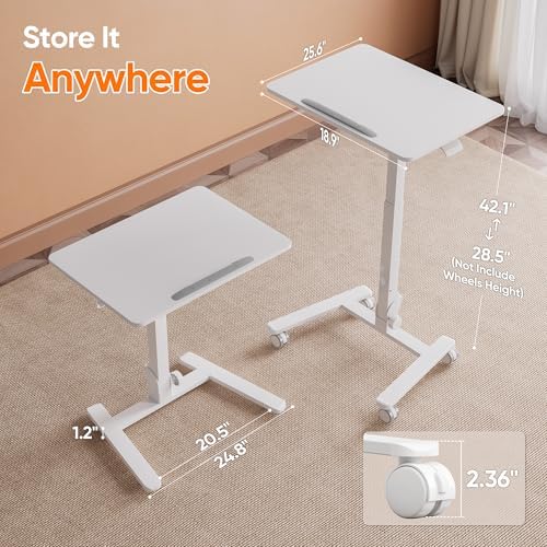 Monomi 25“ Mobile Folding Desk,Pneumatic Sit-Stand Table,No Assembly,White - Image 2