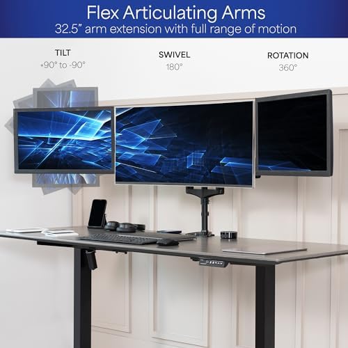 VIVO Triple Pneumatic Monitor Mount for 3 Screens up to 32 inches, Fully Adjustable, Heavy Duty Desk Stand with C-Clamp, Black, STAND-V300G - Image 3