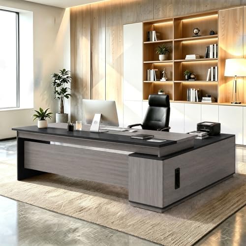 L Shaped Executive Desk with Drawers, Large Wood Workstation, Modern Executive Office Furniture for Home Office and Business Workspace, Multiple Sizes & Colors by Unknown