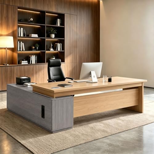 L Shaped Executive Desk with Drawers, Large Wood Workstation, Modern Executive Office Furniture for Home Office and Business Workspace, Multiple Sizes & Colors by Unknown