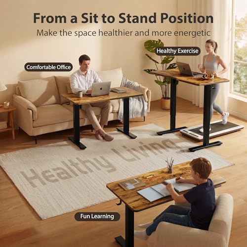 Cubiker Standing Desk, 40x24 Inches Sit Stand Home Office Desk, Electric Stand up Desk, Adjustable Desk with Splice Board, Black Frame/Rustic Brown Top - Image 3