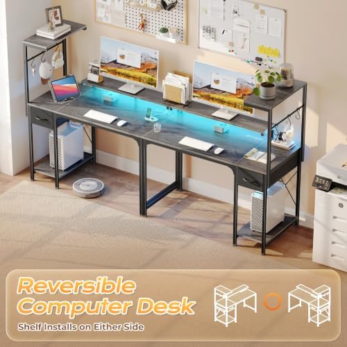 PRAISUN 39.4 Inch Gaming Desk with LED Lights & Power Outlets - Image 4