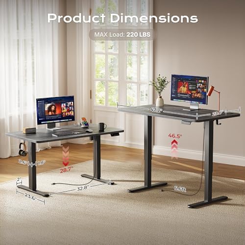 Huuger 47 X 24 Inch Electric Standing Desk with Power Outlets and USB-C Port, Height Adjustable Desk, Sit Stand Desk for Home Office, Computer & Gaming Desk with 3 Presets, Stable Steel Frame, Grey - Image 5