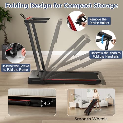 GYMAX Walking Pad Treadmill, 3 in 1 Folding Treadmill with Removable Desktop, Remote & 12 Preset Programs, 2.5 HP Under Desk Walking Pad Running Machine for Home Gym Exercise Workout - Image 3