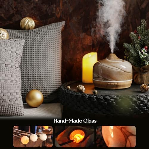 Porseme 500ml Glass Essential Oil Diffuser Aromatherapy Ultrasonic Cool Mist Humidifier 15-21 Running Hours Waterless Auto-Off Air Diffusers for Sleeping Yoga Working Spa(Desert) - Image 5