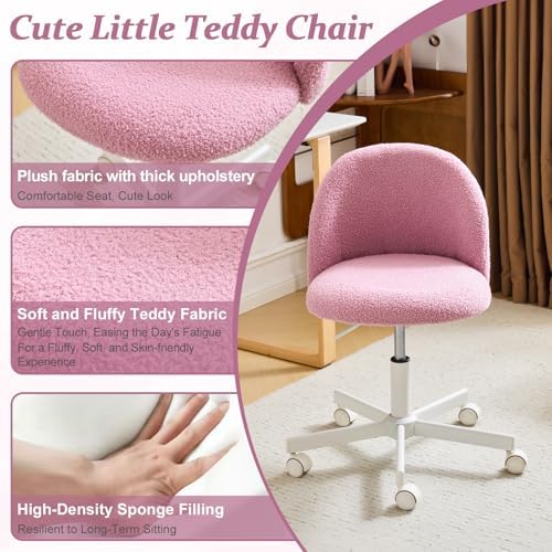 VINGLI Candy Chair Armless Cute Desk Chair,Comfy Small Office Chair with Wheels,Vanity Chair Lumbar Support,Teddy Adjustable Rolling Swivel Computer Task Chair for Home Office,Bedroom,Lilac Purple - Image 4