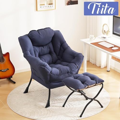 Tiita Lazy Chair with Ottoman, Comfy Reading Accent Chair, Navy - Image 4