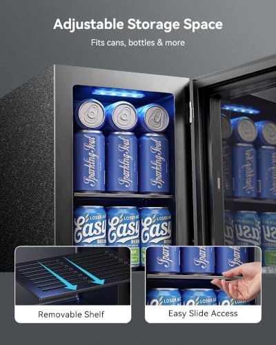 24 Can Beverage Refrigerator, Countertop Mini Fridge with Glass Door, Black - Image 6