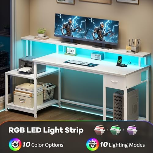DurayLoly Office Desk with 55" Long Monitor Stand, 18" Ample Printer Space - Image 2