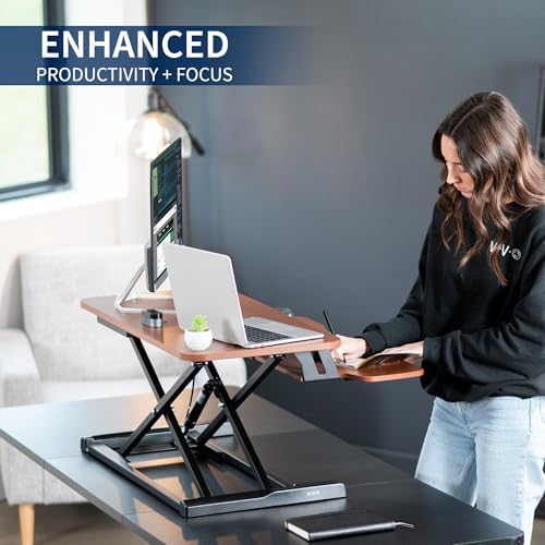 VIVO Dark Walnut 32 in Standing Desk Converter, DESK-V000KA - Image 4