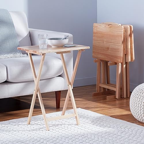 Amazon Basics Classic Foldable TV Dinner Tray Table with Storage Rack, 14.6 L x 19 W x 26 H inch, Natutral, 4-Pack - Image 6