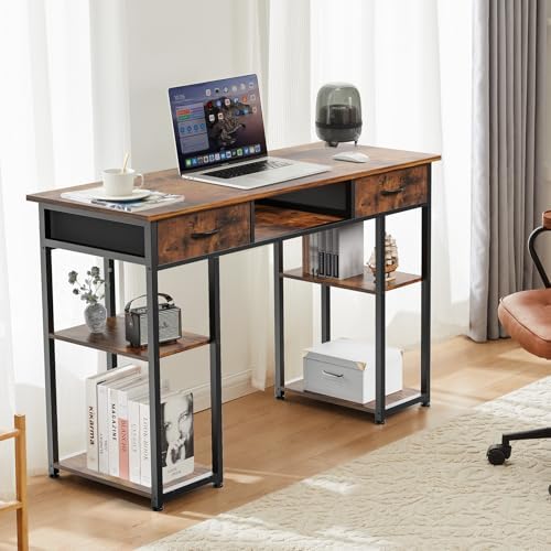 DUMOS 48-Inch Computer Desk with Drawers and Hook, Brown - Image 2