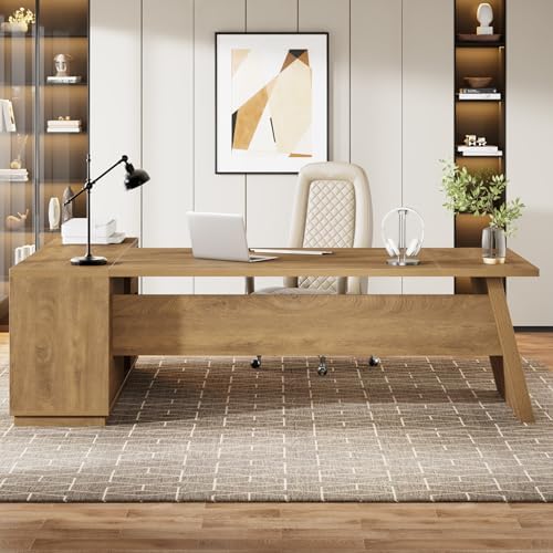 Tribesigns 78" L-Shaped Executive Desk, Large Modern Office Desk with Drawers and Lateral File Cabinet, Business Furniture with Storage Shelves, Big Computer Table for Home Office (Brown) - Image 3