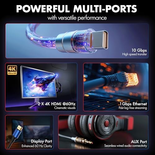 Type C 14 in 1 Wozoyo Docking Station, PD 100W, 2X4K@60Hz HDMI, 4K DisplayPort, 2XType-C 10Gbps, USB 10Gbps, Gigabit Ethernet, AUX Port, Compatible Thunderbolt 4, macOS, Windows, Android & iOS - Image 3