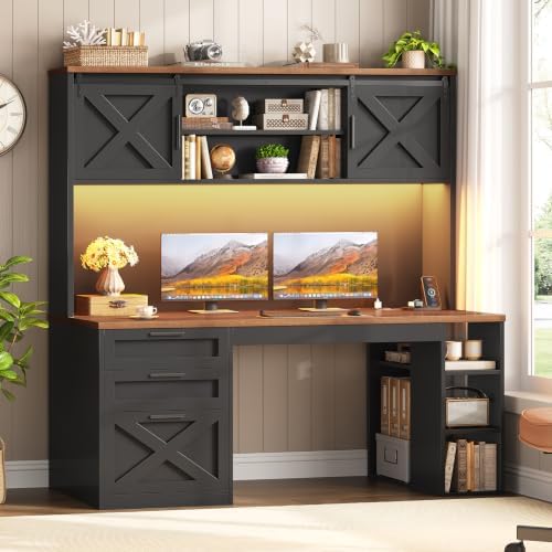 SEDETA 55.1" Farmhouse Desk with Hutch & 3 Storage Drawers by SEDETA