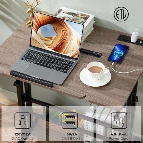 Hadulcet Rolling Stand Up Desk Adjustable Height - Portable Standing Desk with Wheels & Charging Station, Mobile Laptop Desk Small Standing Desk Drawing Table, Grey - Image 4
