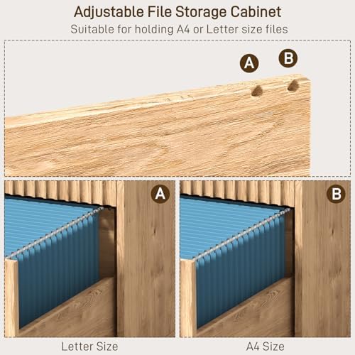 Vabches Fluted Executive Desk with Drawers, Wood Computer Desk with Ample File Drawer, Home Office Desk with Storage for Study, Bedroom, Living Room, Oak - Image 4