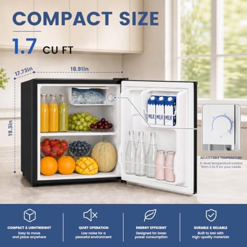 BANGSON 1.7 Cu.Ft Mini Fridge with Freezer for Dorm Office,Silver - Image 2