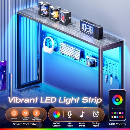 PRAISUN L Shaped Gaming Desk with LED Lights & Power Outlets - Image 4