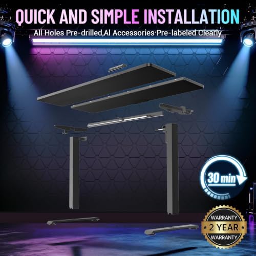 Veken 55 Inch Large Electric Standing Desk, Gaming Table, Black - Image 4