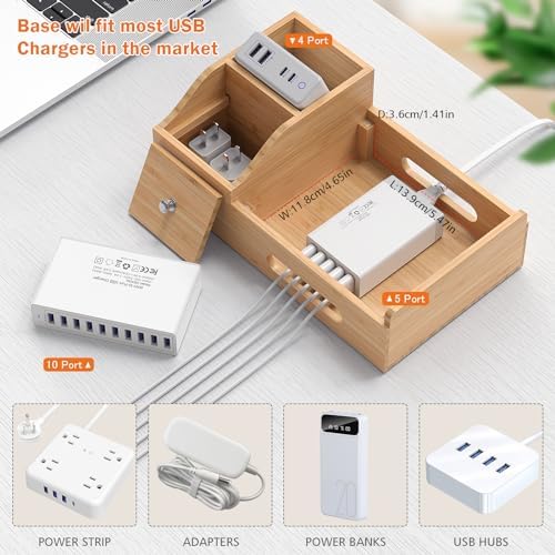 Bamboo Charging Station for Multiple Devices with USB Charger, 5 Cables - Image 5
