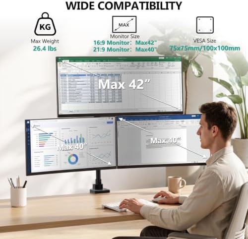 WALI Stacked Triple Monitor Mount for 13-42 inch Curved Screen, Max 26.4lbs - Image 2