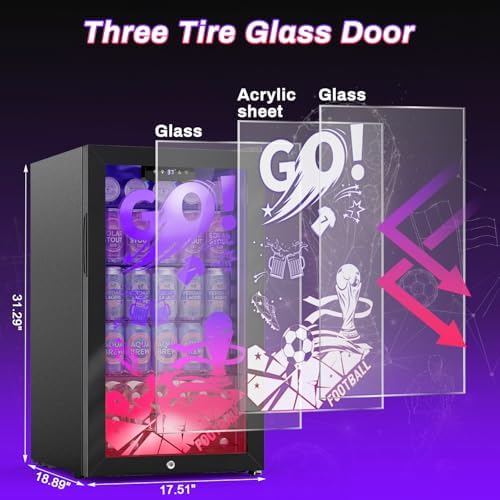 Velivi Gaming Mini Fridge with Led Lights, 3.2 Cu Ft Gaming Light Up Glass Door Beverage Refrigertor Small Lockable Drink Cooler For For Soda Beer, Cyberpunk Gaming Rooms Bar Home Party - Image 2