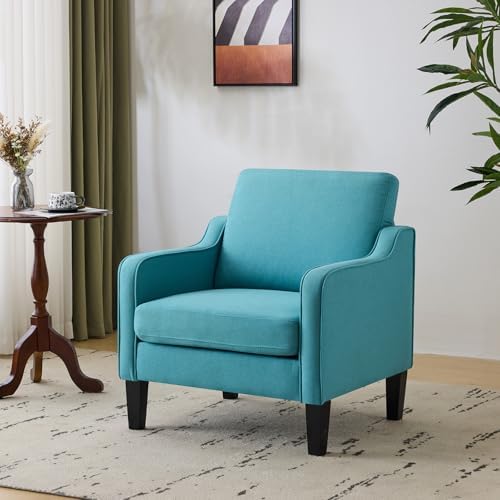 VINGLI Accent Chair, Linen Upholstered Teal Blue Armchair for Living Room by VINGLI