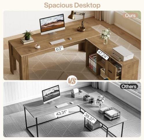 Tribesigns 63" L Shaped Executive Desk with Mobile File Cabinet, Brown - Image 6