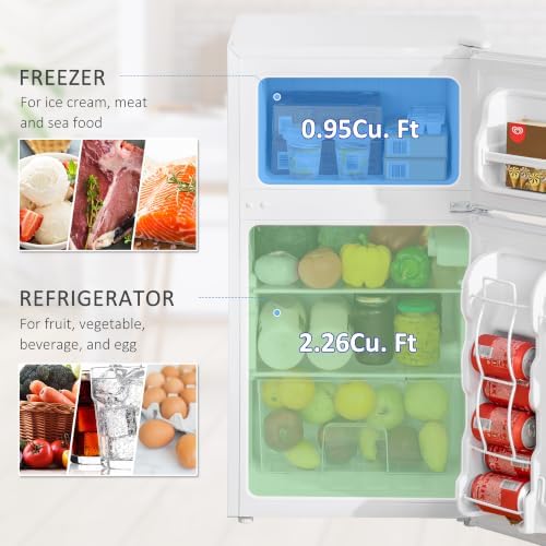 HOMCOM 3.2 Cu.Ft Mini Fridge with Freezer Double Reversible Door White - Image 3