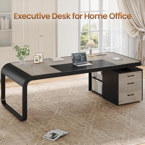 Itaar 70.9" Executive Desk, Large Computer Desk with Drawers and Lateral File Cabinet, Office Desk with Removable Shelves, Business Furniture Desk Workstation for Home Office, Gray - Image 4