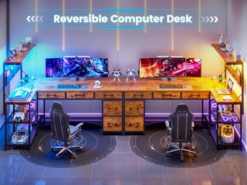 SEDETA 47.2" Reversible L Shaped Office Desk with Drawers, Hutch, Shelves - Image 3