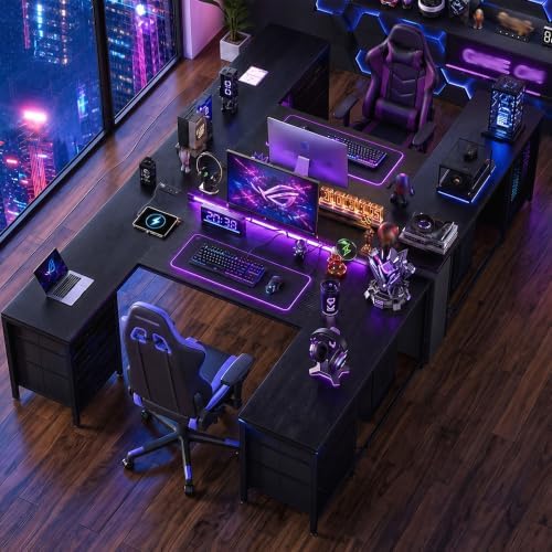 DurayLoly 67" Large Gaming Desk with Power Outlets for Bedroom,Black - Image 3