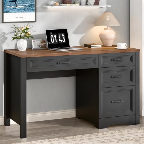 Vabches Farmhouse Executive Desk with Storage and Ample File Drawer, Rustic Large Home Writing Desk for Bedroom, Dark Brown by Vabches