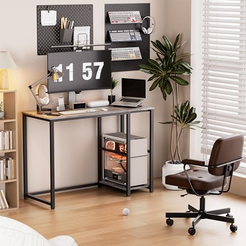 SINPAID Computer Desk 40 inches with 2-Tier Shelves Sturdy Grey Desks with Large Storage Space Modern Gaming Desk Study Writing Laptop Table, Gray - Image 4