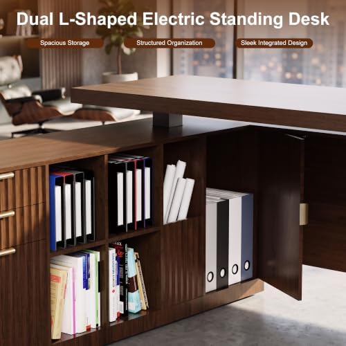 63x59 in L Shaped Executive Electric Standing Desk with Storage - Image 5