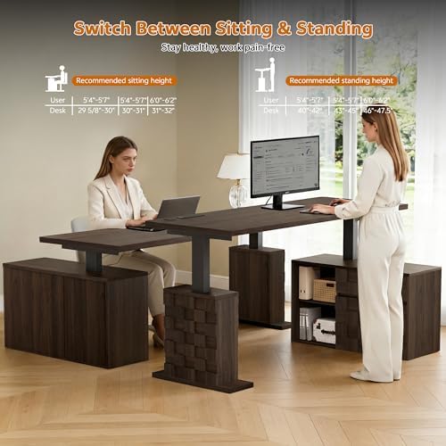 67" L Shaped Standing Desk with Drawers Electric Corner Desk Brown - Image 3