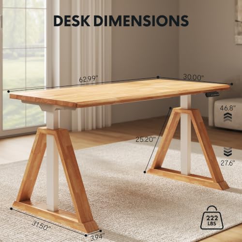 FLEXISPOT 63 x 30 Inch WoodiX Solid Wood Executive Standing Desk, Maple - Image 2