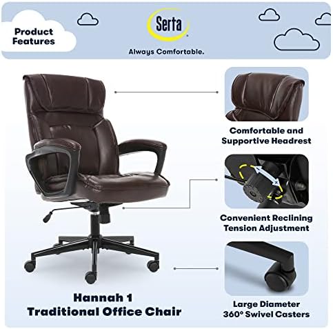 Serta Executive Office Chair with Lumbar Support, Padded Arms Leather Chair - Image 4